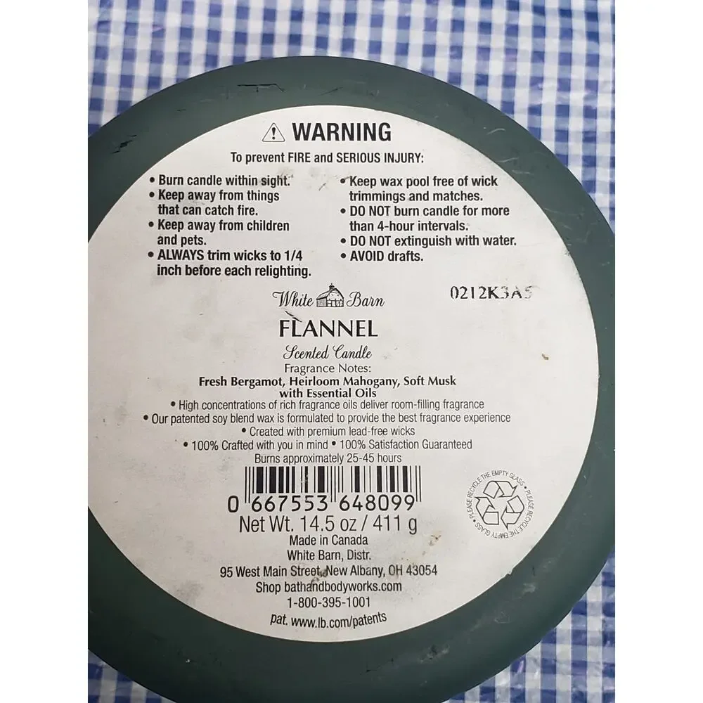 BBW Flannel Large 3 Wick Candle Holiday Home Fragrance Decor